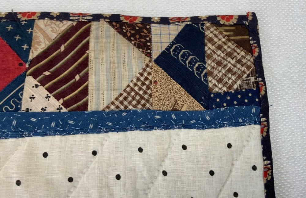 Antique Vintage Patchwork Quilt Table Topper, Early Calico Prints, Triangles