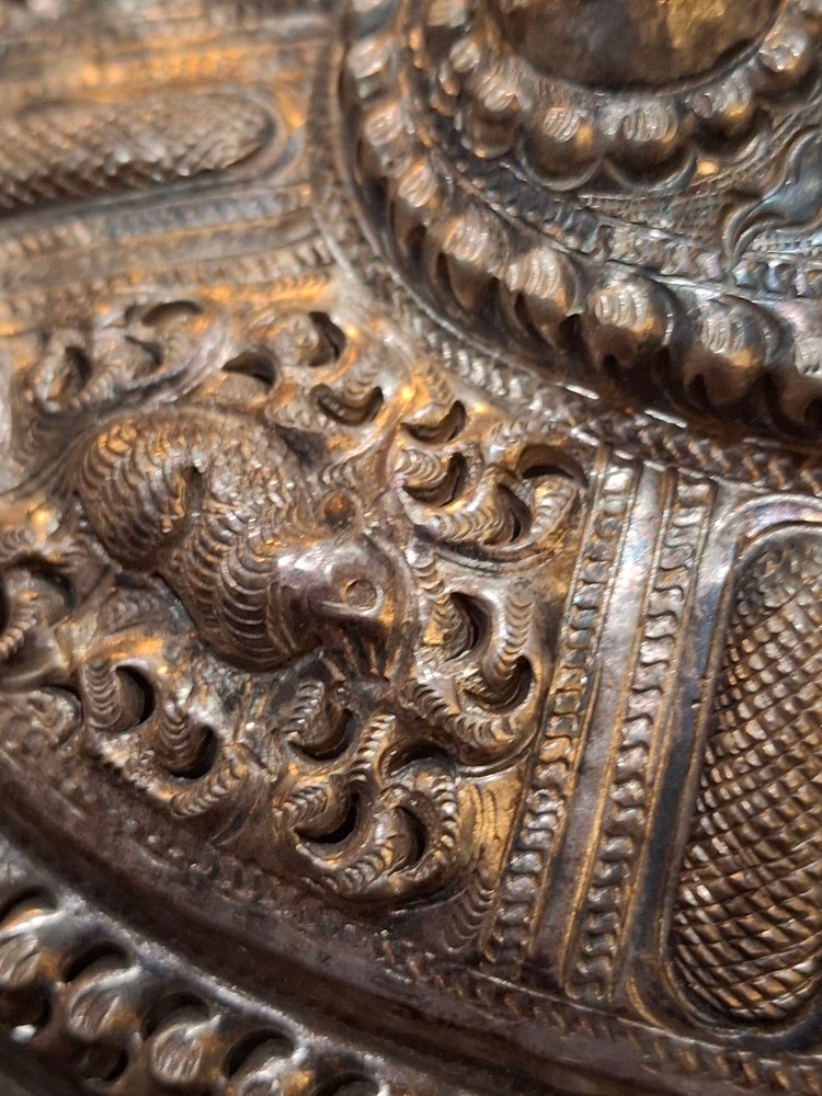 Antique Burmese Silver Tone "Thabeik" Locking Casket Hinged Container Marked...