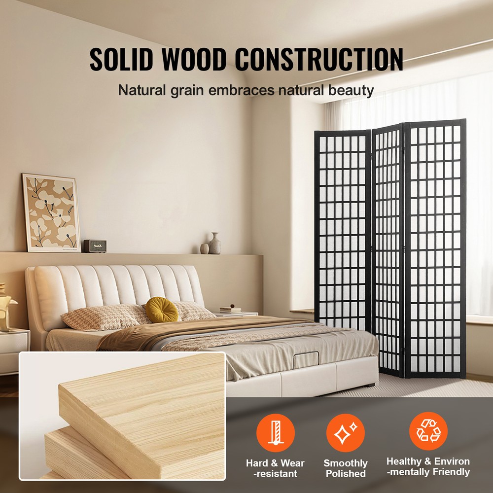 Room Divider Japanese Wall Divider 3 Panel Screen for Room Separation
