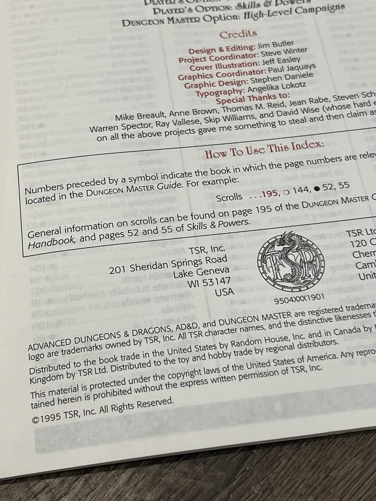 AD&D: Dungeon Master Screen & Master Index (TSR 9504) Complete