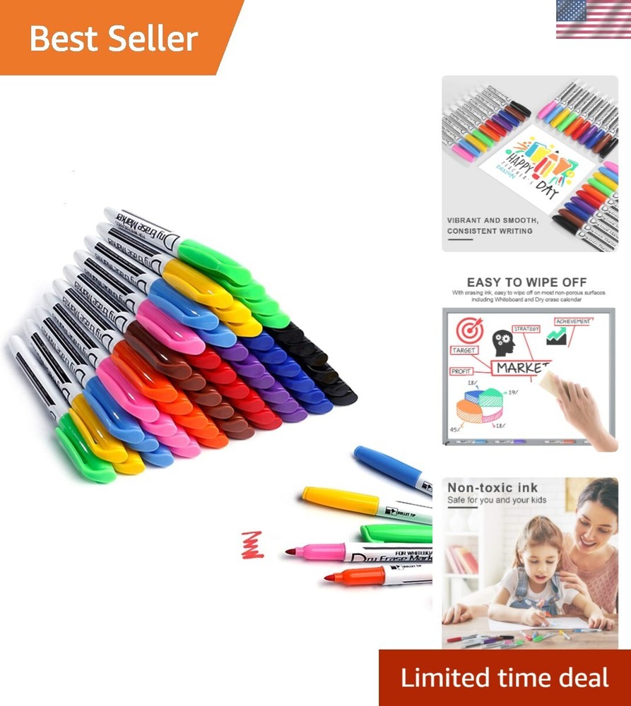 Assorted Colors Fine Tip Dry Erase Markers - 60 Bulk Pack for Classroom Projects