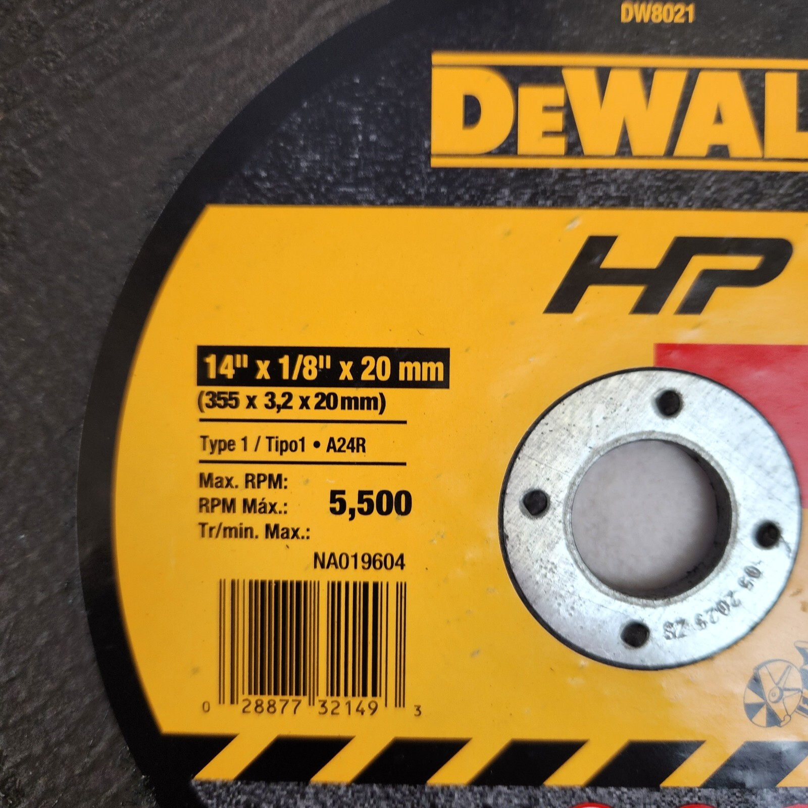DEWALT DW 8021 14" X 1/8" X 20mm Metal Cutting High Speed Cut-Off Wheel 10 Pack