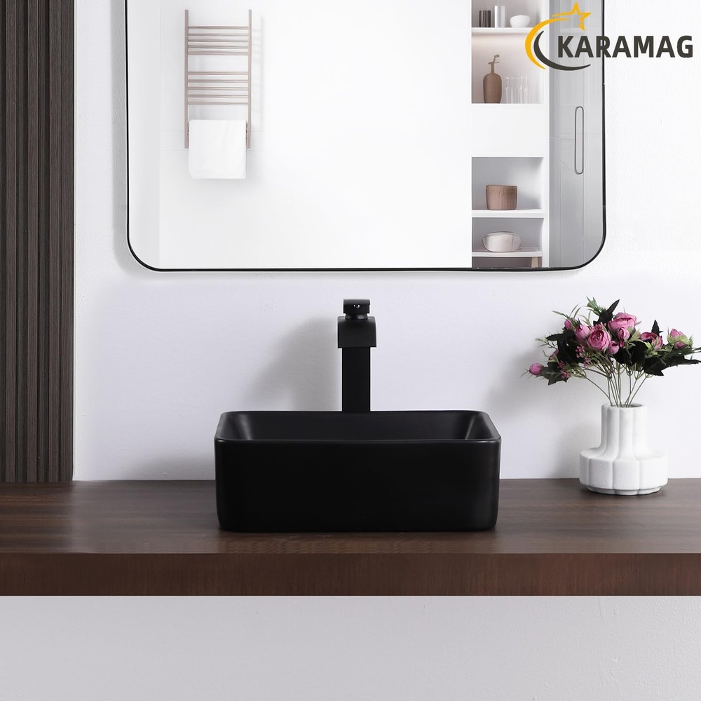 KARAMAG Black Vessel Sink Rectangle 16"x12" Bathroom Sink Rectangular Modern Abo