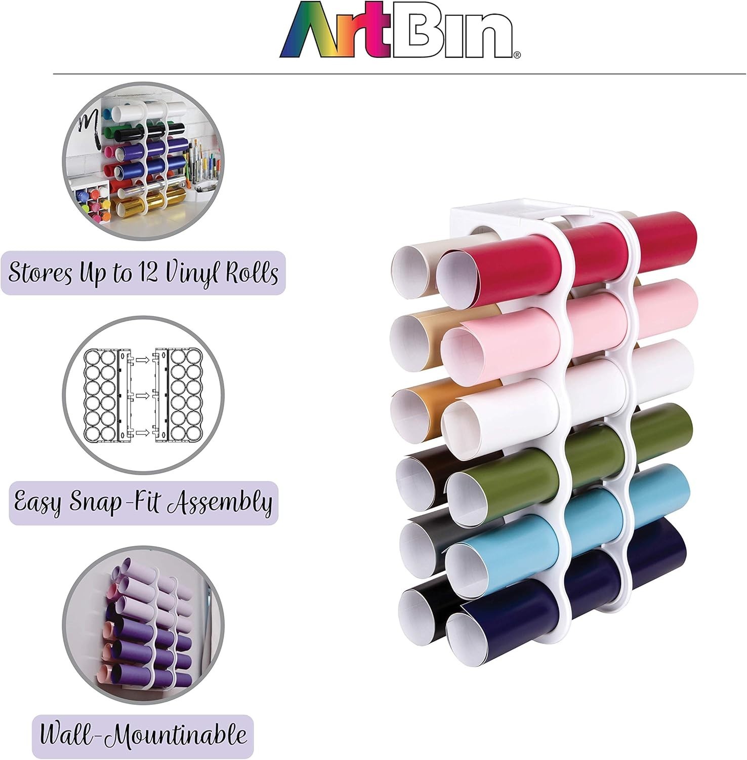 ArtBin 6864AS Vinyl Storage Rack, Stores 12 Vinyl Rolls, White