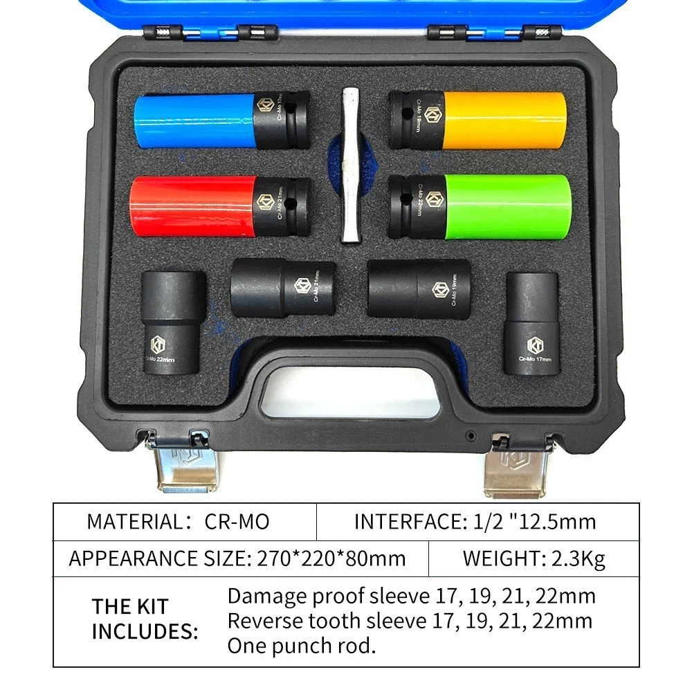 9PC Lug Nut Extractor Set,1/2" Drive Impact Bolt Remover Socket Tool for Damaged