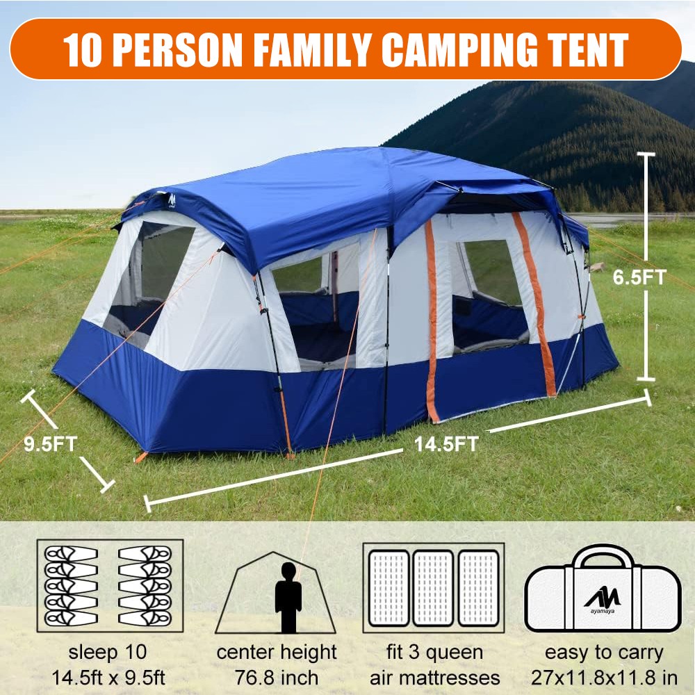 8-10 Person Portable Camping Tent Waterproof Family Shelter w/ Removable Rainfly