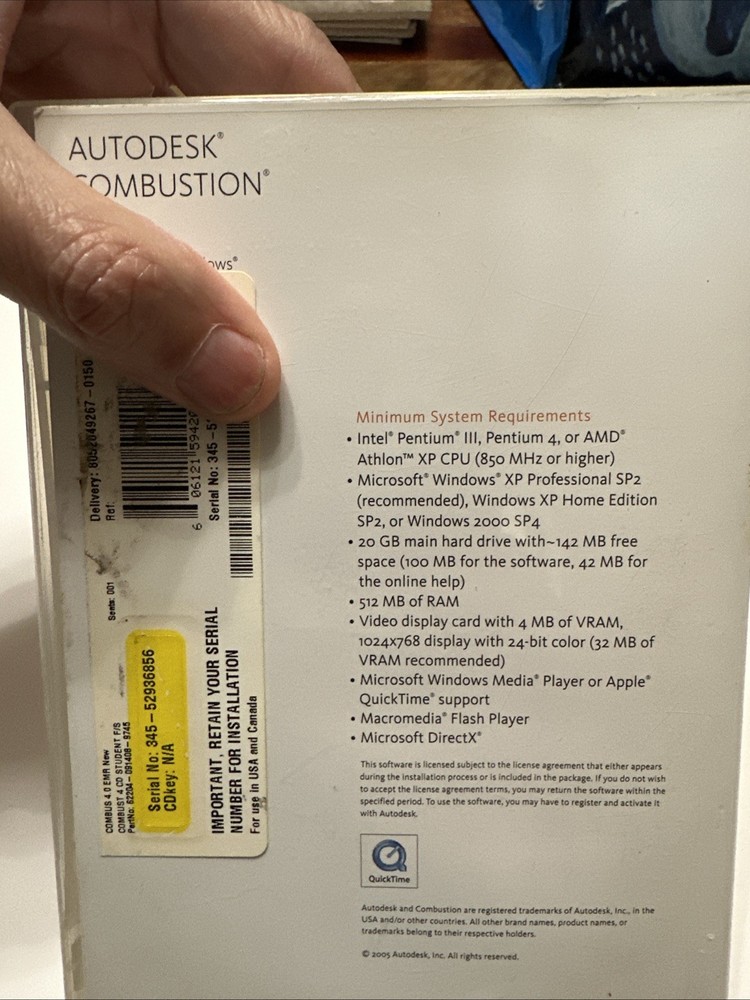 AUTODESK COMBUSTION 4 FOR MICROSOFT WINDOWS WITH SERIAL NUMBER
