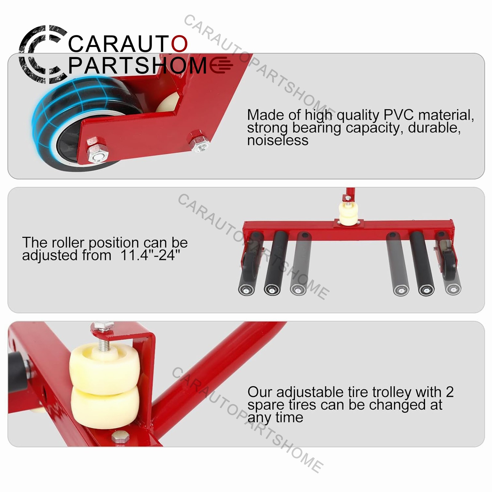 Heavy-Duty Adjustable Tire Wheel Dolly 330 LBS Moving Tool Cart Wheel Lift Red