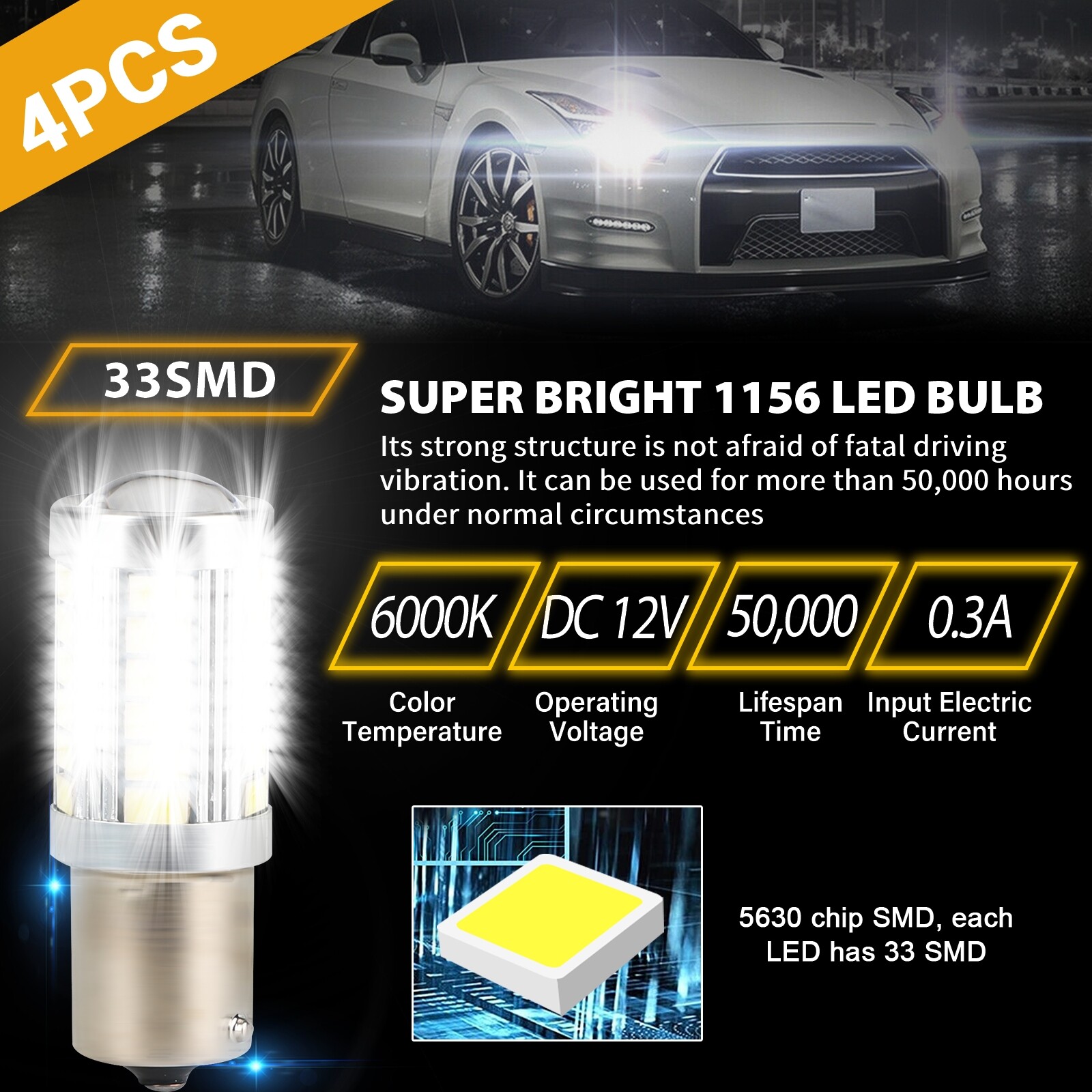 4x 1156 BA15S 33SMD LED Interior Light Bulb Tail Brake Reverse Turn Signal White