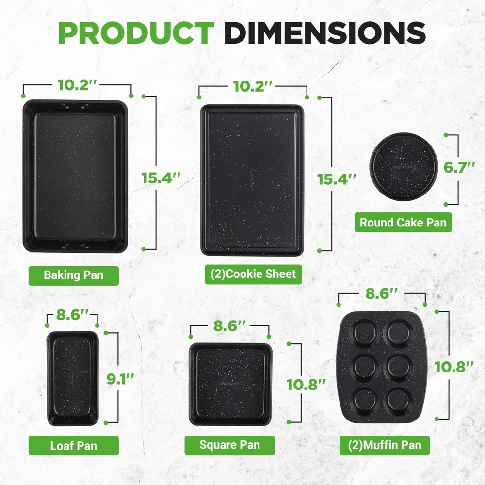 NutriChef 8-Piece Stackable Bakeware Set (Black Marble)