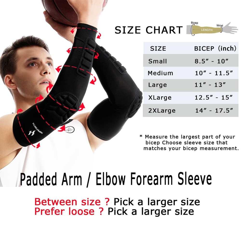 2PCS Padded Elbow Forearm Sleeves Compression Arm Protective Support Medium