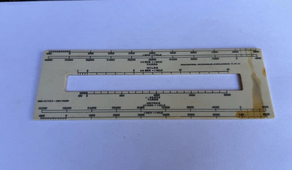 Vintage Original WW2 Ivorine 6" Rectangular Protractor Mk IV Map Measuring Tool