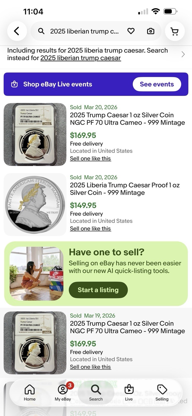 2025 Liberia Trump Caesar Proof 1 oz Silver Coin - 999 Minted ~ Free S/H