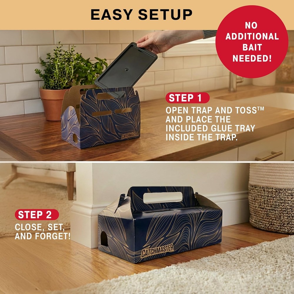 Catchmaster Catch & Toss: No-Touch Disposable Mouse Glue Traps Indoor - 2 Pack