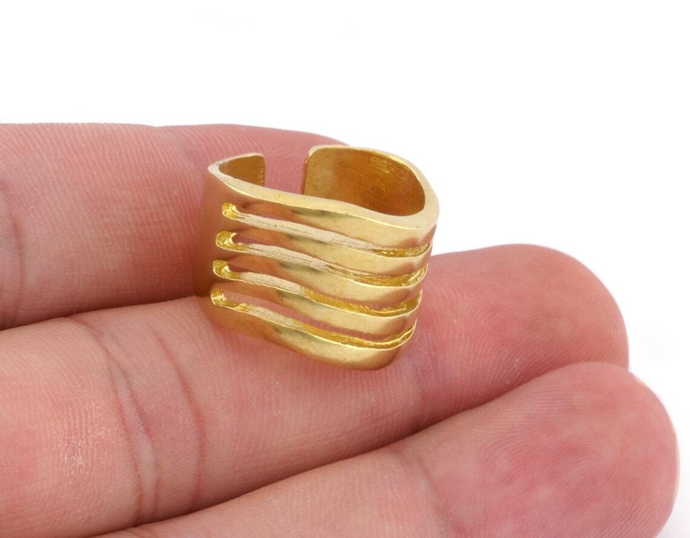 Adjustable Stripes Ring Raw brass (18mm 8US inner size) 3366