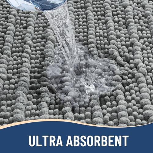 Luxury Chenille Bathroom Rug Mat, Extra Soft Thick 60" x 24" Rectangular Grey