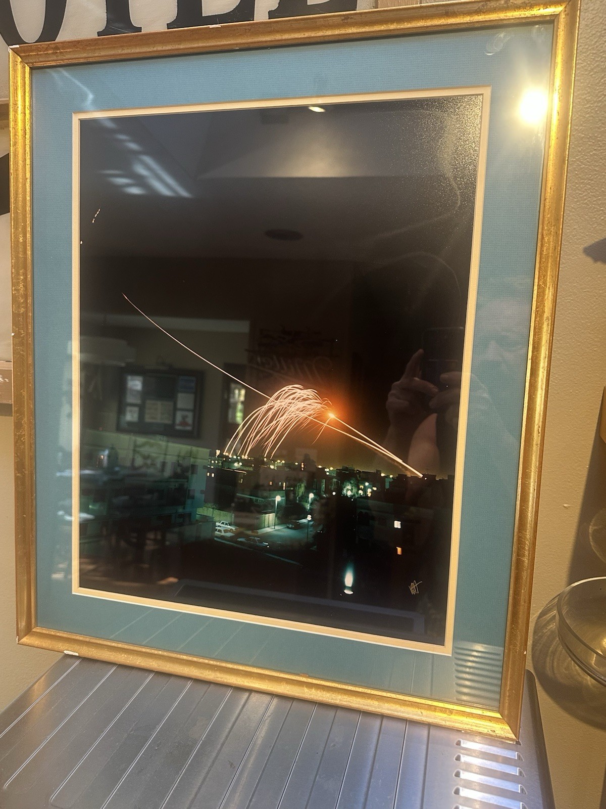 Signed War Photo Scud & Patriot Missiles Over Riyadh Desert Storm War Feb "91