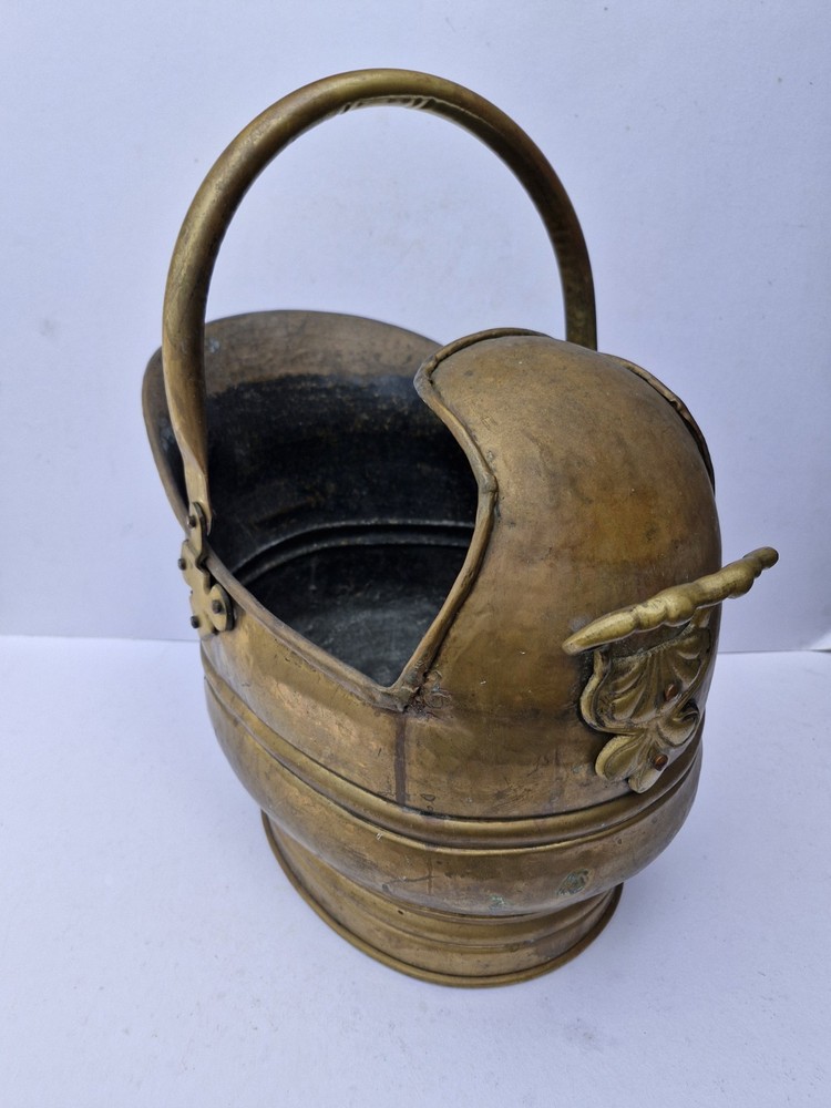 Vintage Large Helmet Brass Coal Scuttle