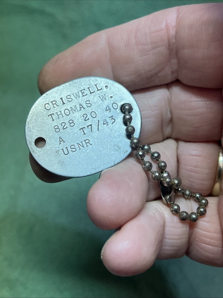 WWII USNR Dog Tag Identification Plate 1943 United States Navy Reserve CRISWELL