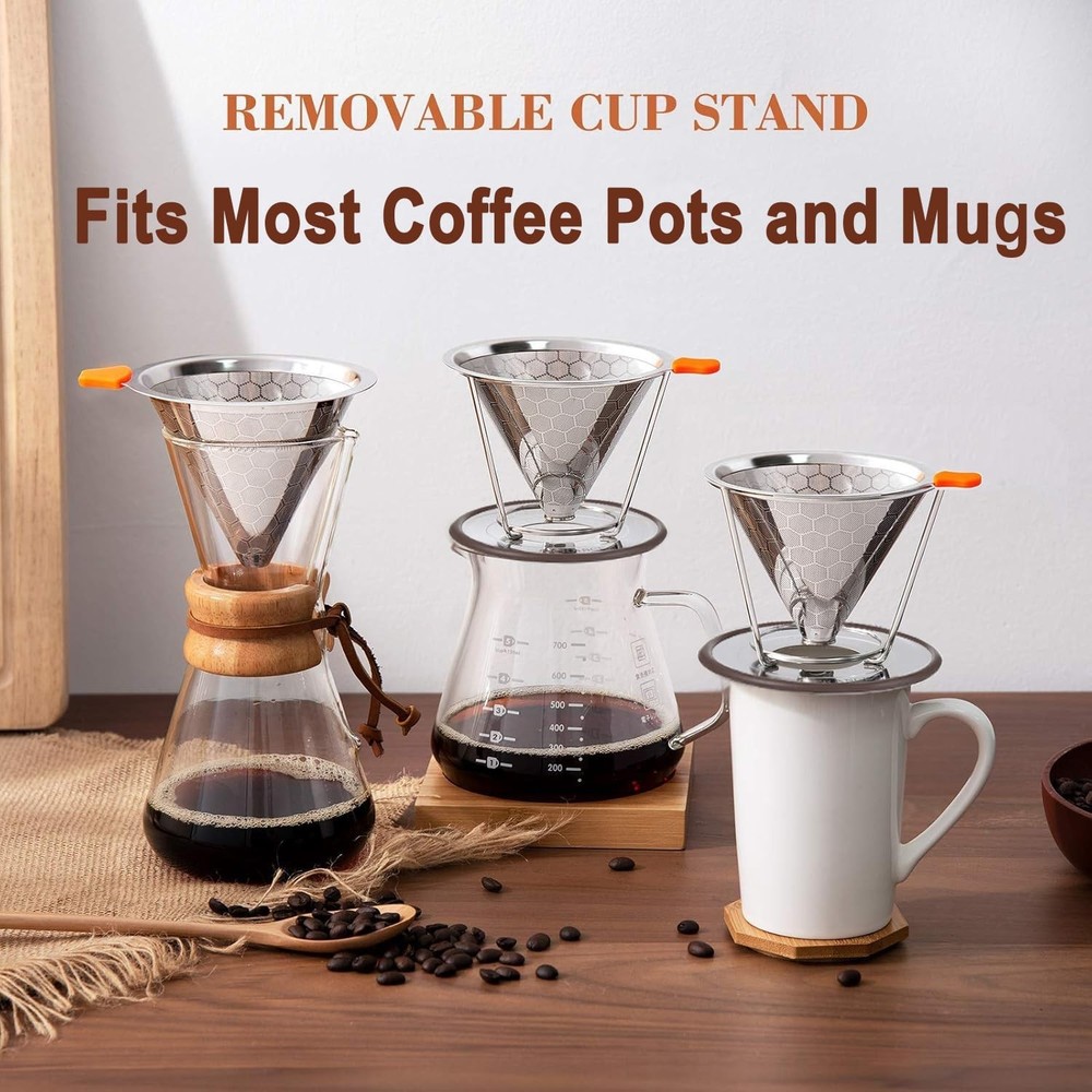 Pour Over Coffee Dripper, Stainless Steel Filter, Average,