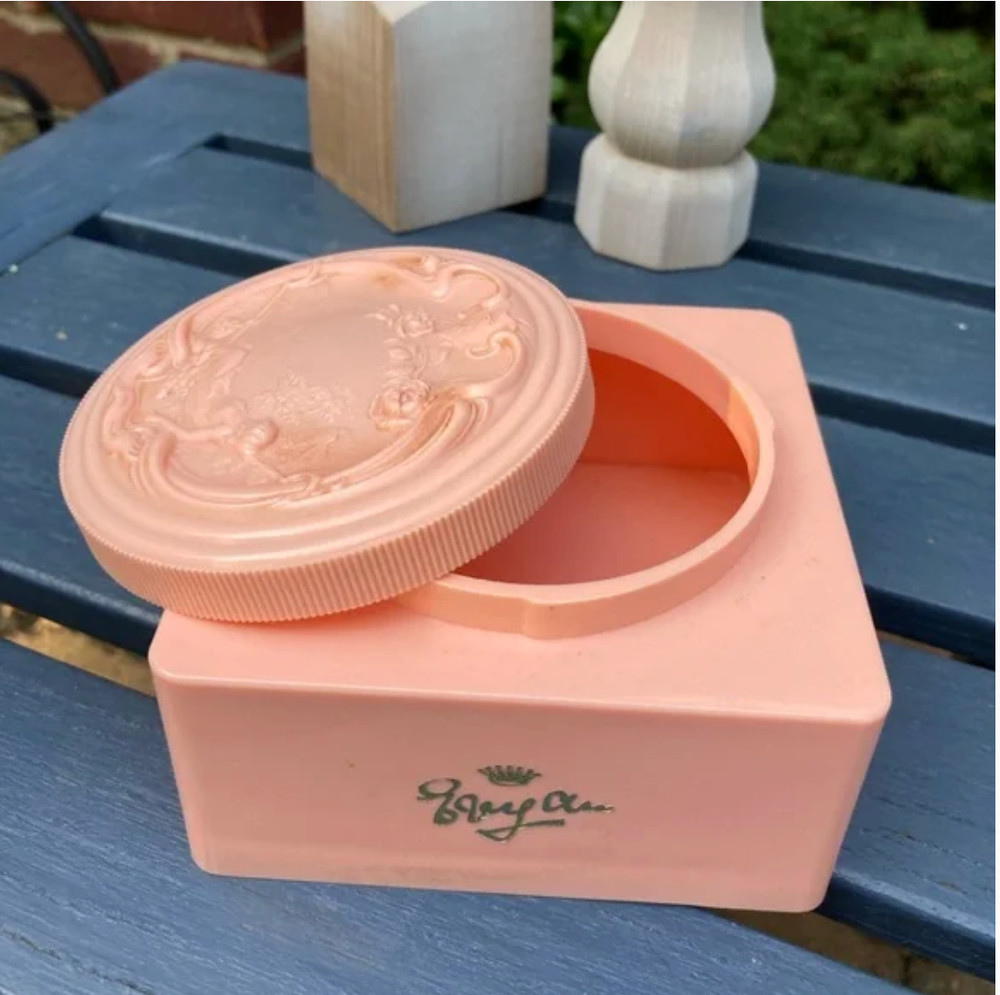 Vintage Evyan White Shoulders plastic dusting powder container