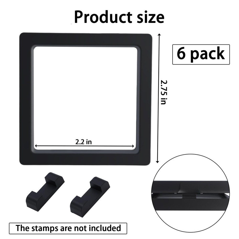 6 Pcs 2.75 Inch Stamp Display Case, 3D Floating Frame Case for Black