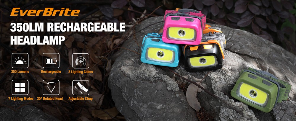 EverBrite Rechargeable Headlamp 350Lumen 7Mode Running Red Light&Memory Function