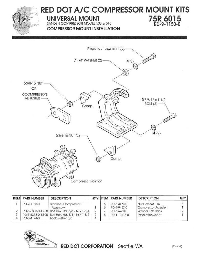 AC Compressor Universal Sanden Mounting Bracket 75R6015