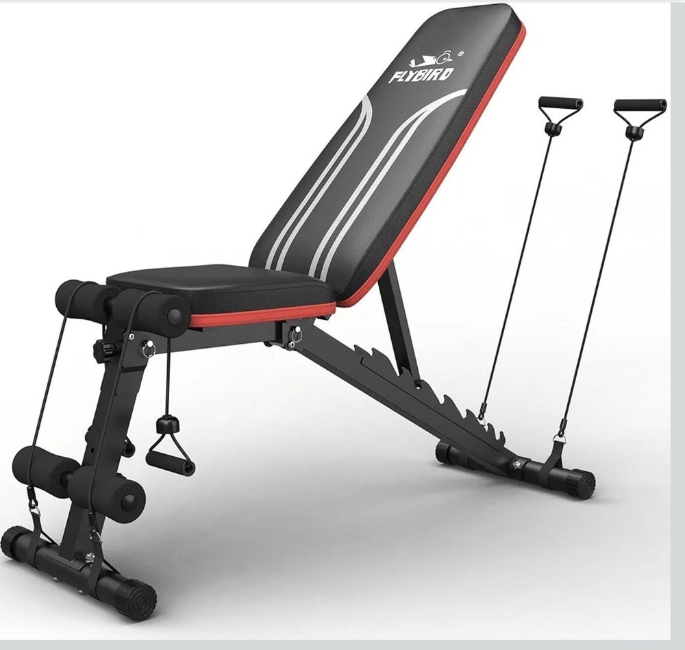 FlyBird Foldable Weight Bench with Resistance Bands, 8 Backrests Fast Adjustable