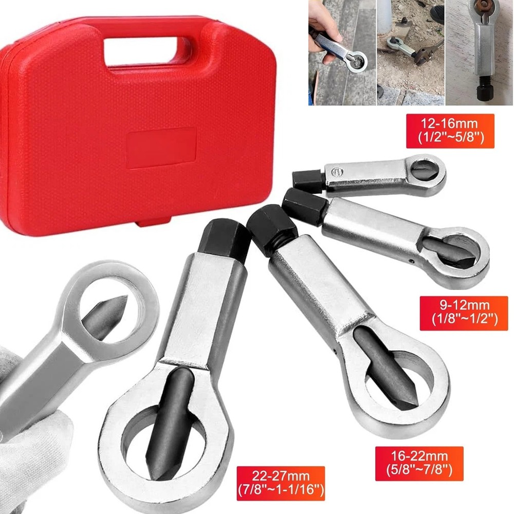 4pcs Nut Splitter Tool Broken Damaged Stuck Remover Puller Corroded Split Set