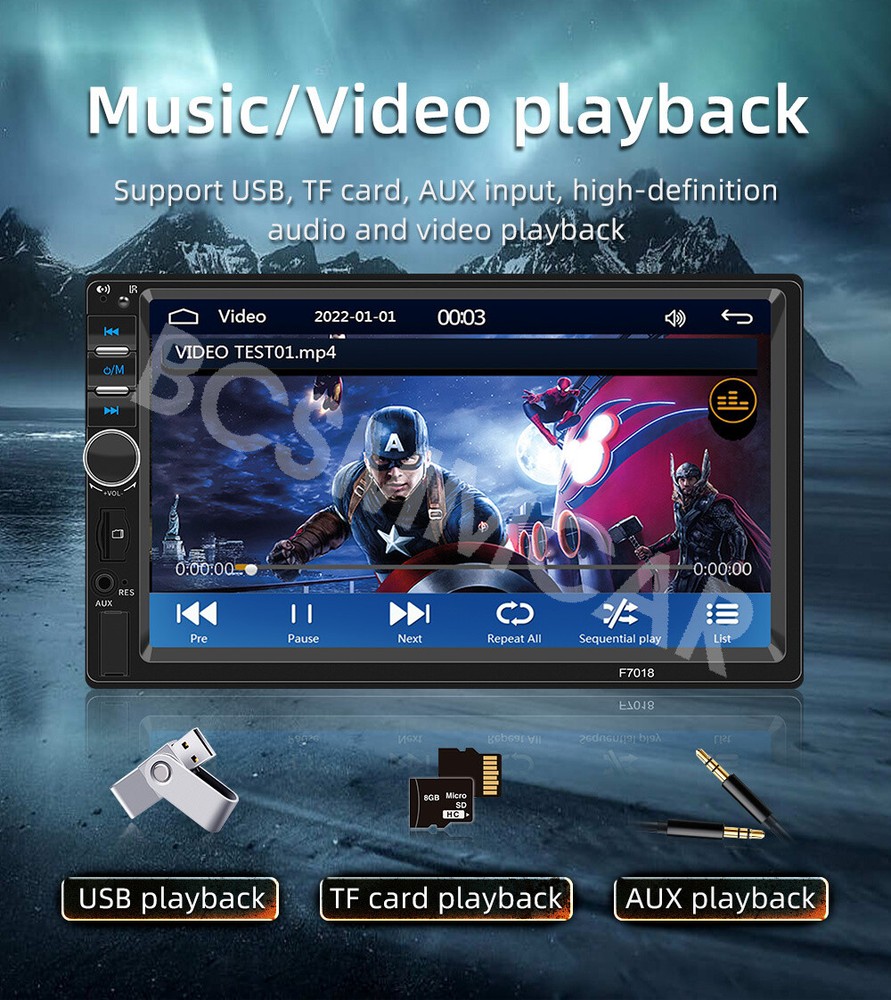 7" Double 2 DIN Car Stereo Radio MP5 Player Touch Screen Bluetooth Android Auto