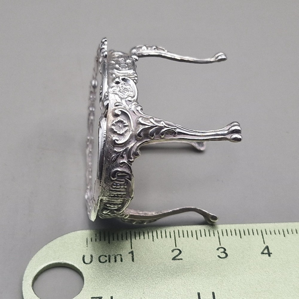 Vintage Solid Silver Miniature Dollhouse Table & Two Cherub Chairs
