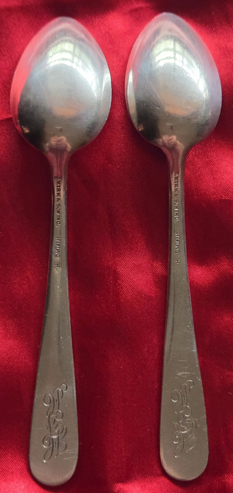 Two Vintage Sterling Silver Spoons Repousse Pattern With Monogram, Kirk Sons