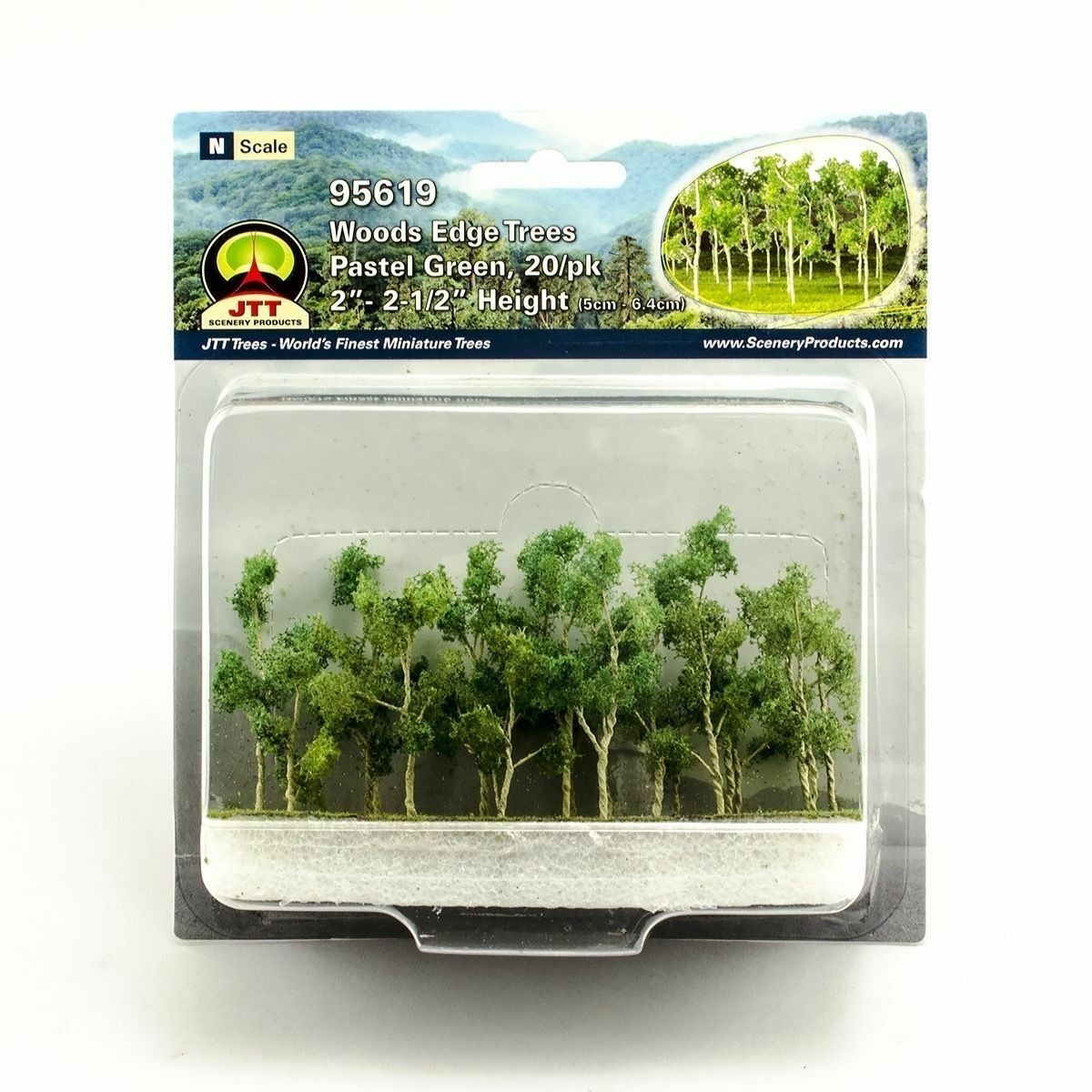 JTT (N-Scale) 95619 Wood Edge Trees PASTEL GREEN 2-2.5" (14 pk) - NIB
