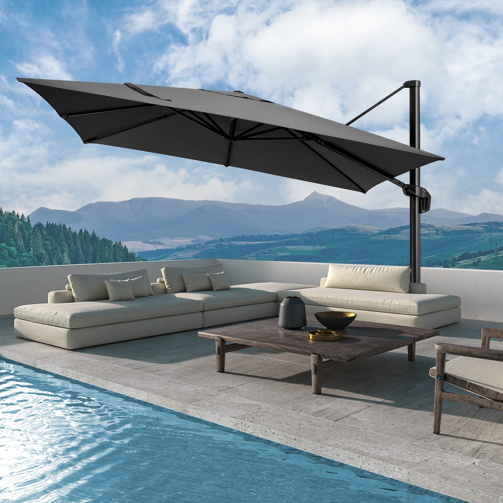 10x10ft Large Cantilever Patio Umbrella Adjustment Aluminum Offset Pool Umbrella
