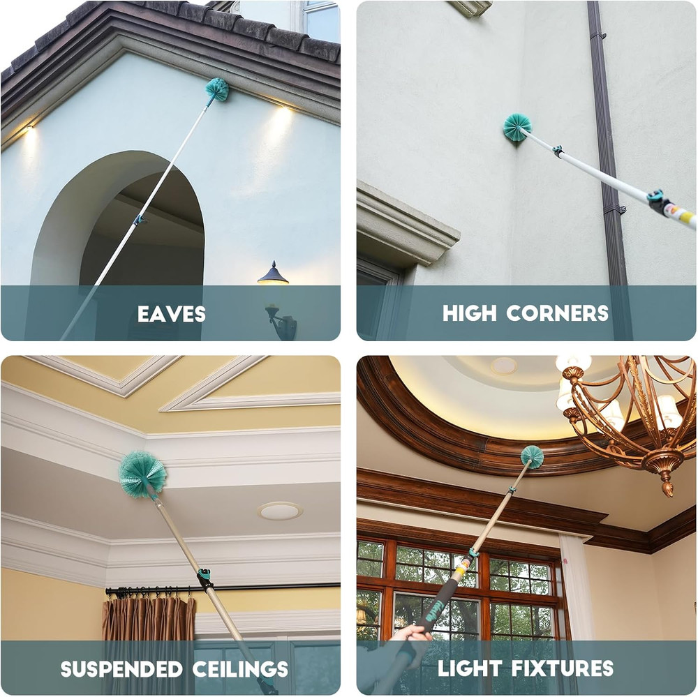 20ft High Reach Cobweb Duster with Telescopic Pole for Easy Cleaning