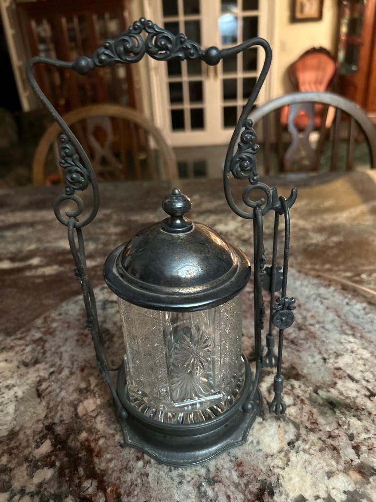 Antique Silver Plated Pickle Castor with tongs gs