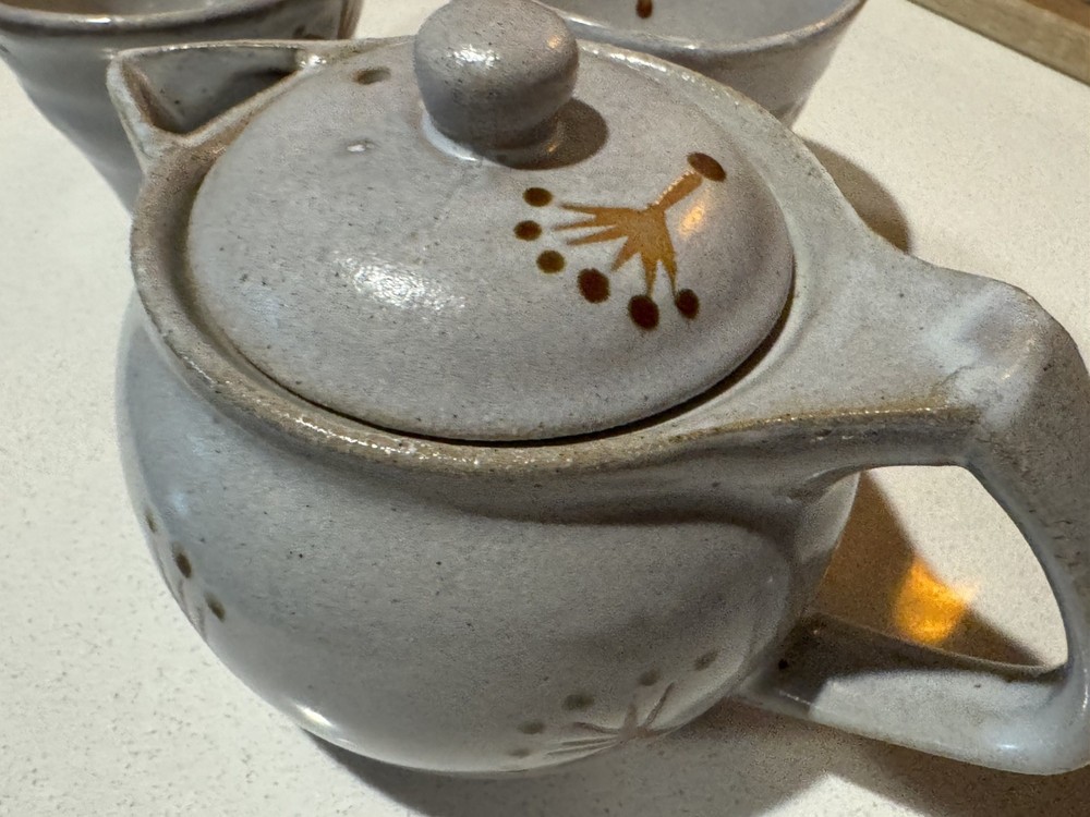 Handmade studio Pottery Teapot set with Lid & 2 Cups Rustic Stoneware Neutral