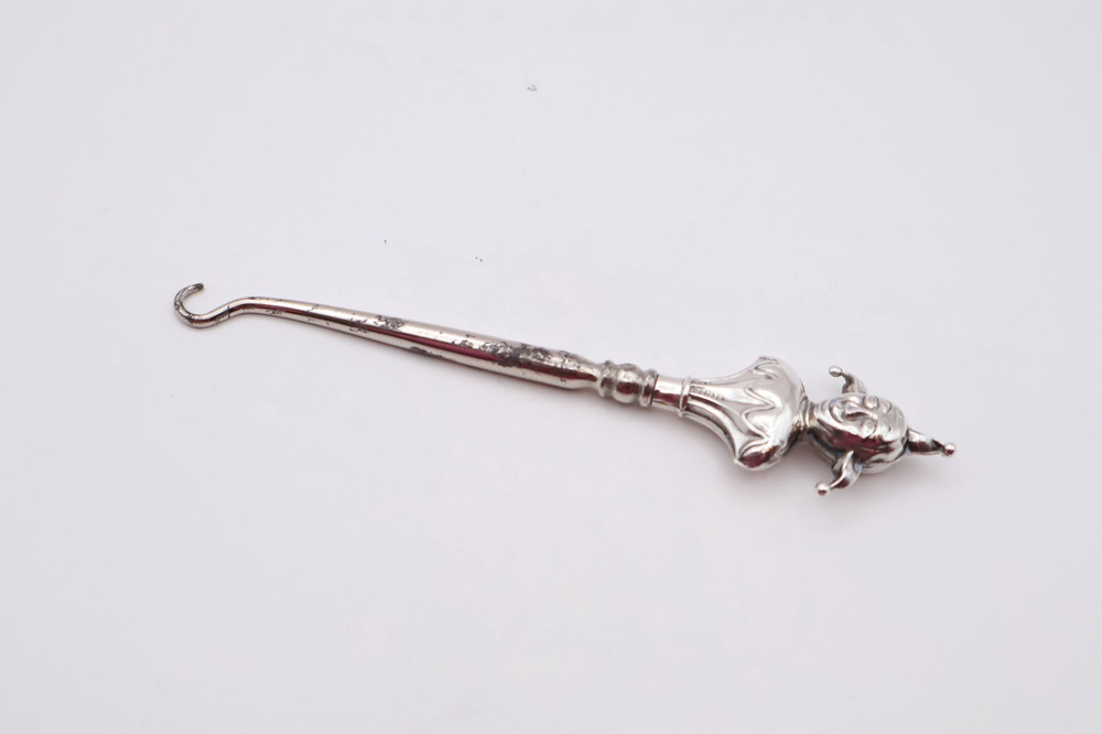 Antique Novelty Silver Handled Jester Button Hook Hallmarked Birmingham 1910