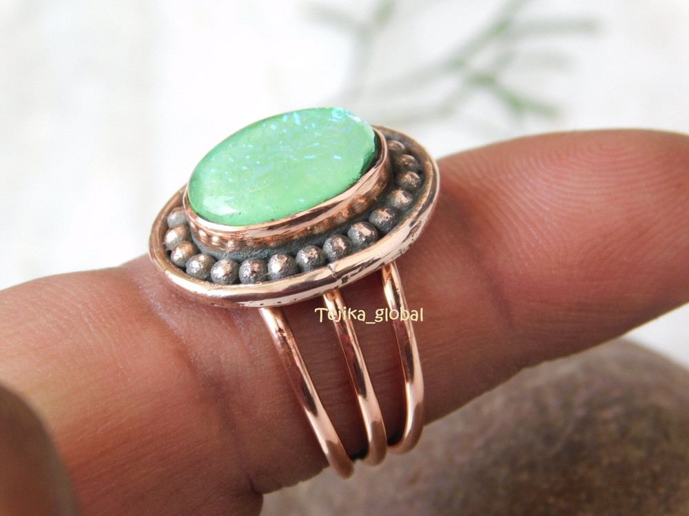 Blue Australian Triplet Opal Handcrafted Solid Copper arthritis relief ring,