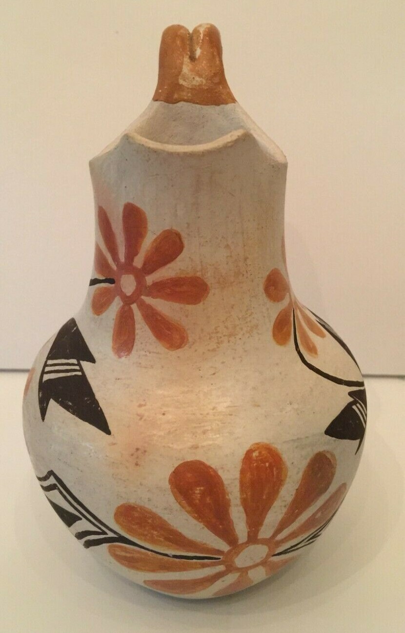 Vintage Acoma New Mexico Pottery Handmade Pitcher Hand Painted Floral 6" Tall