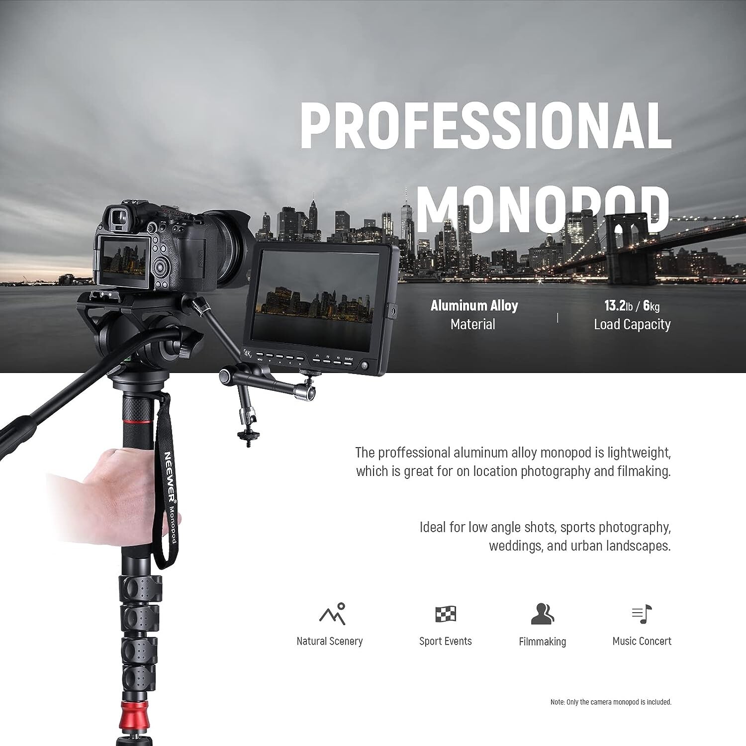 Neewer Professional Camera Monopod with Feet, 179cm Telescopic Portable Aluminum