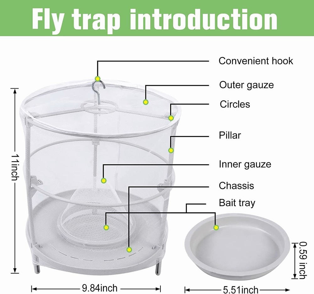 Trap Ranch Fly Cage Reusable Fly Catcher Killer Net Pest Bug Insert Auto Catch