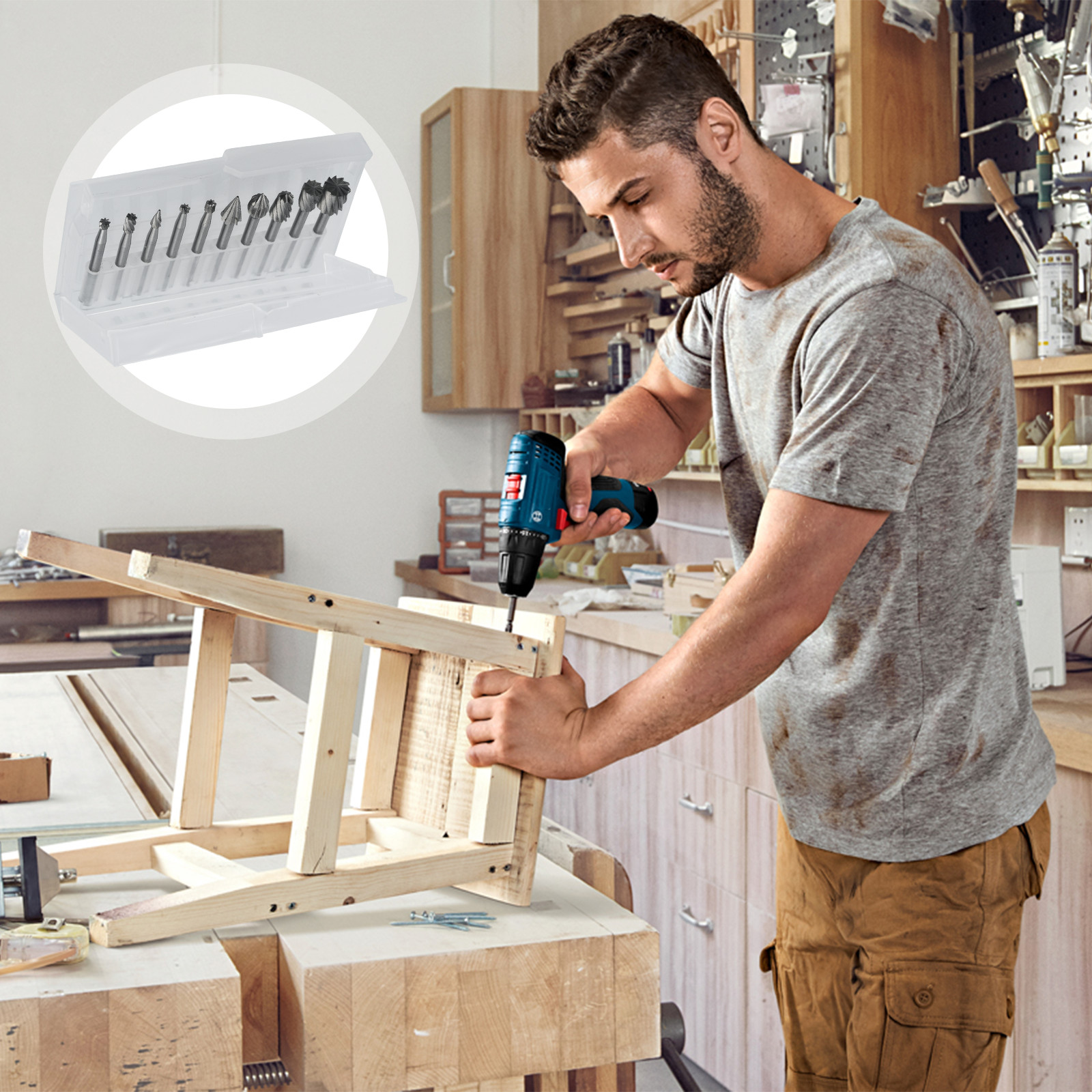 10Pcs Diamond Burr Bits Drill Set Rotary Multi Tool Accessories Kit For Dremel