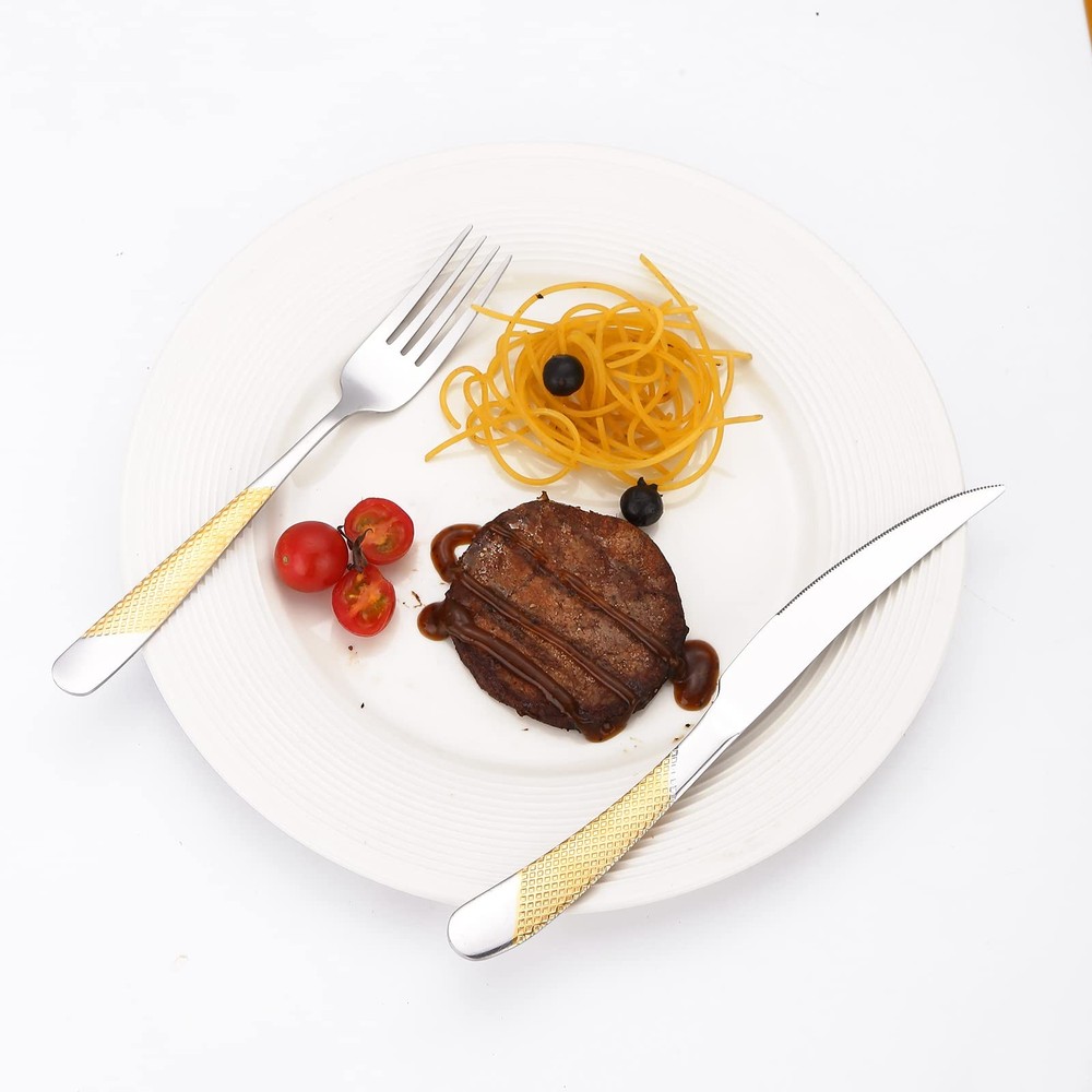 Gold Silver Hammered Silverware Set for 4 Stainless Steel Flatware