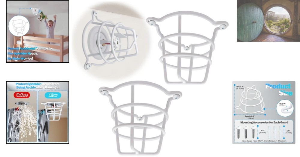 Easy Install 2 Pack Iron Fire Sprinkler Guards - Protects from Accidental Damage