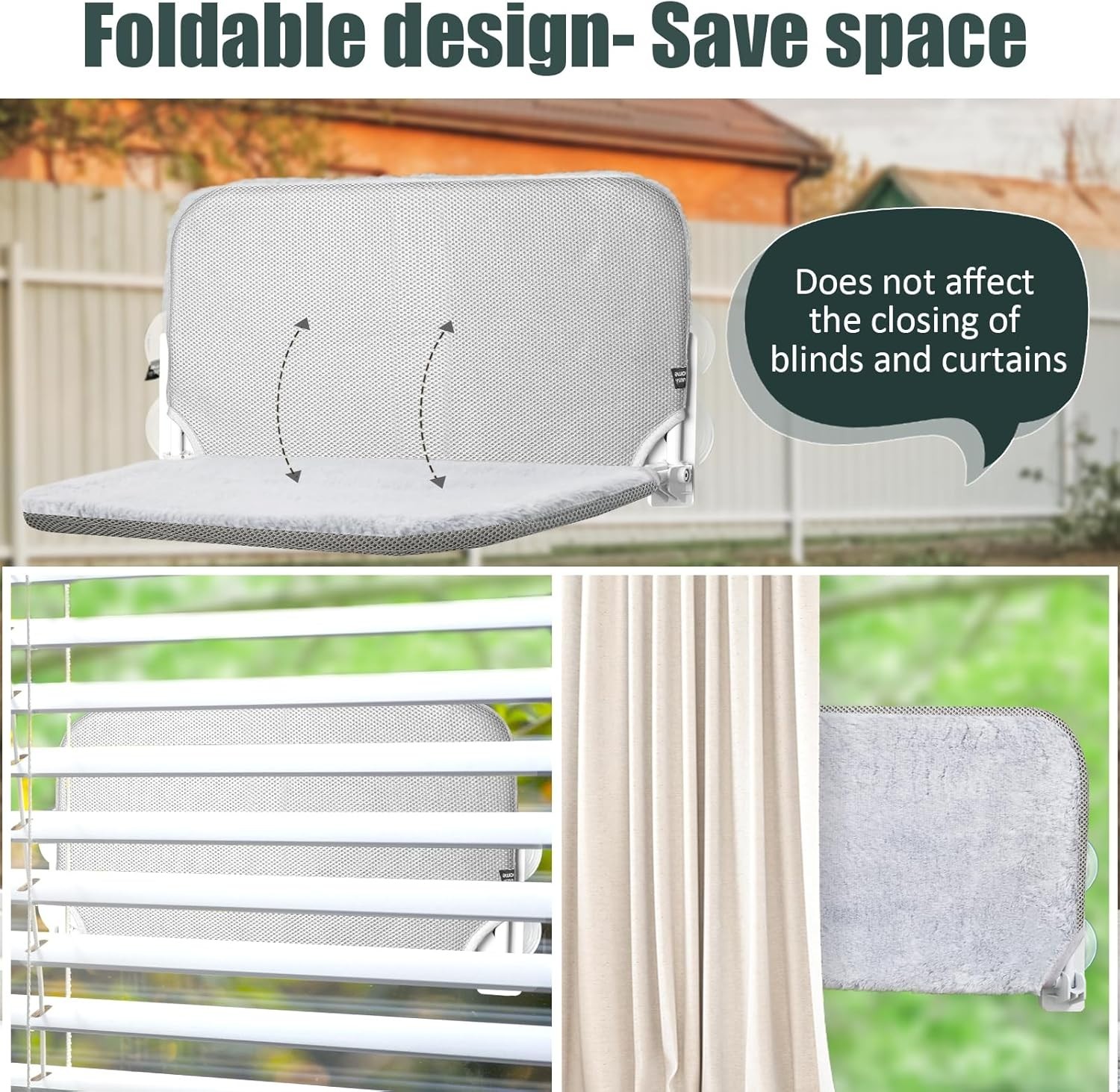 Foldable Cat Window Hammock Perch - Cordless Lounger for Indoor Cats, M Size