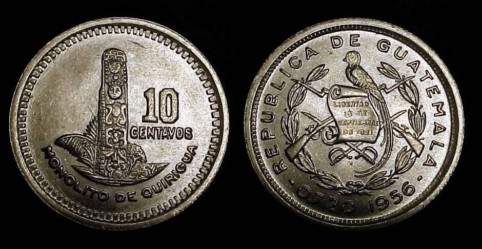 GUATEMALA 1956 10 Centavos Ch BU