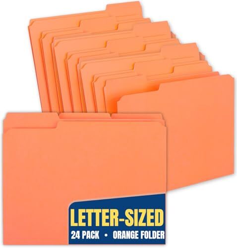 Orange File Folder, Durable Folder, File Folder Letter Size, 1/3 Cut Assorted