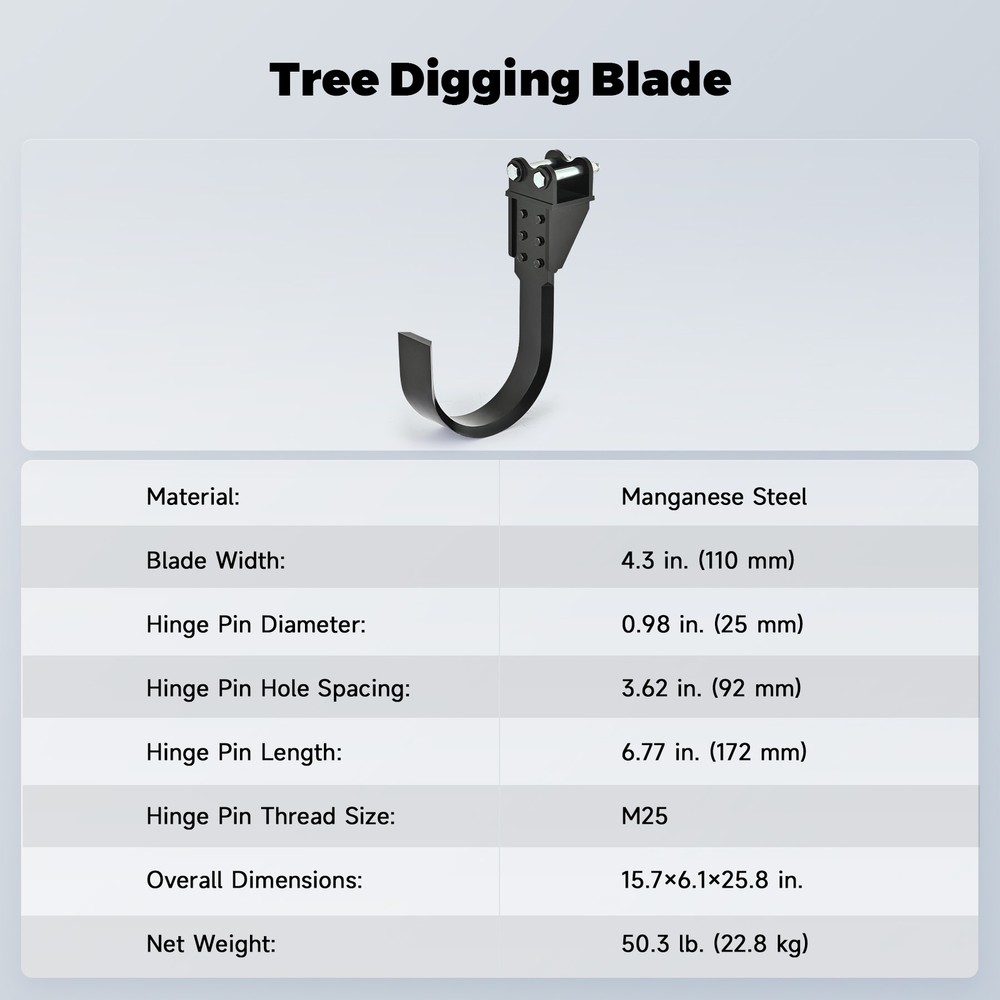 AHM Tree Digging Blade Attachment for Mini Excavator with 2 Hinge Pins and Nuts